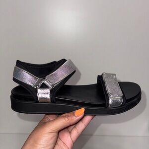 Silent D Sporty Sandals for Anthropologie Metallic Silver and Leather New